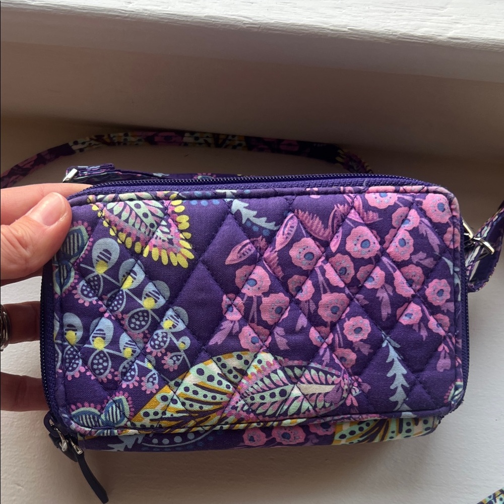 Quilted Purple Patterned Crossbody Wallet - Vera Bradley Style - Picture 5 of 7